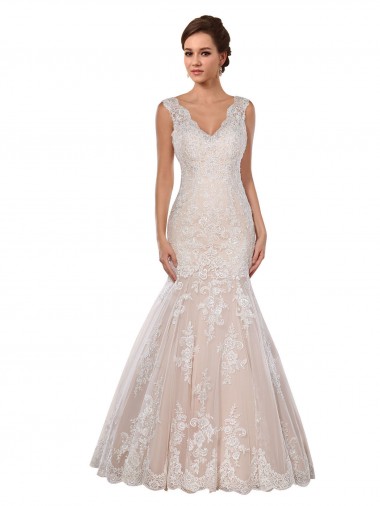 Online Classic Fit and Flare V-Neck Mermaid Lace Wedding Dress UK