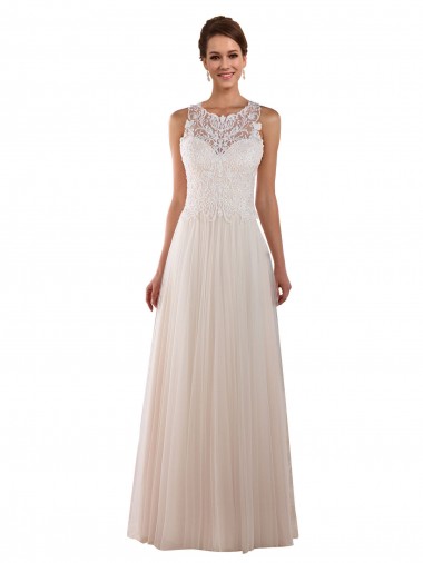 Online High Neck A-Line Tulle Wedding Dress with Lace Back UK