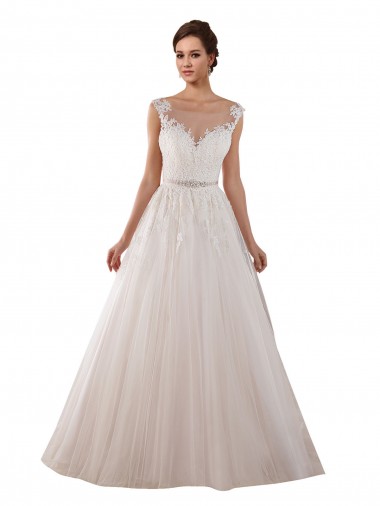 Online Illusion Sweetheart Neck Ball Gown Tulle Wedding Dress with Lace Bodice UK