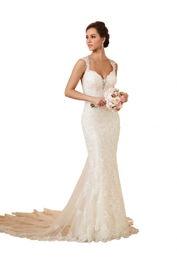 Online Modern Chapel Train Sweetheart Mermaid Lace Wedding Dress with Keyhole Back UK