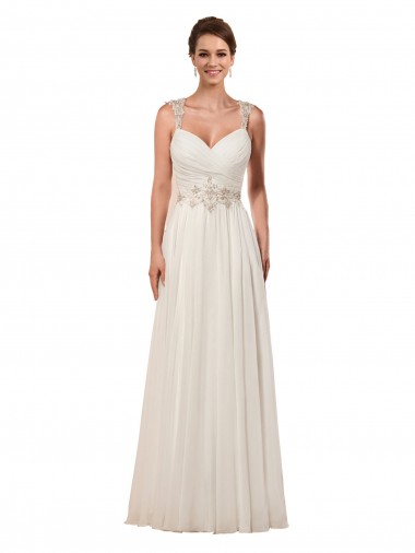 Online Sweetheart A-Line Chiffon Wedding Dress with Beaded Shoulder Straps UK
