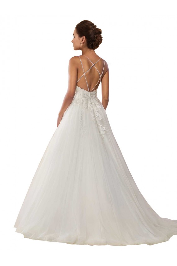 Online Modern Spaghetti Straps Ball Gown Tulle Wedding Dress with Lace Bodice UK