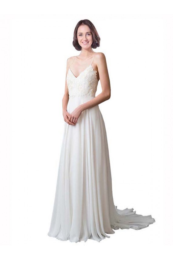 Online Spaghetti Straps V-Neck A-Line Chiffon Beach Wedding Dress UK
