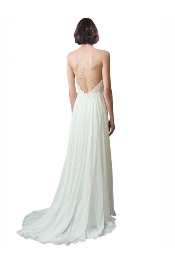 Online Spaghetti Straps V-Neck A-Line Chiffon Beach Wedding Dress UK