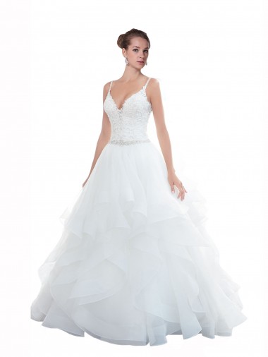 Online Spaghetti Straps Ball Gown Beach Wedding Dress with Lace Bodice UK