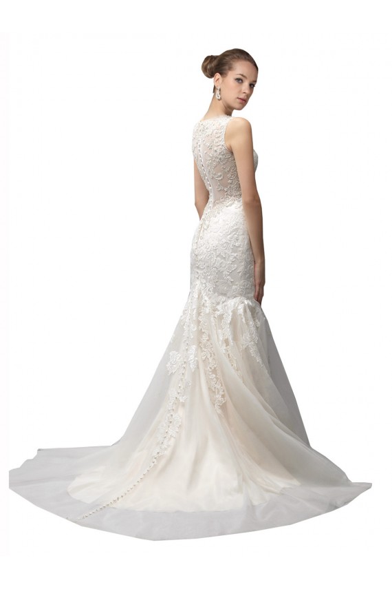 Online Illusion High Neck Mermaid Lace Wedding Dress UK