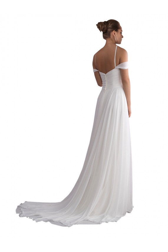 Online Off the Shoulder A-Line Ruched Chiffon Beach Wedding Dress UK