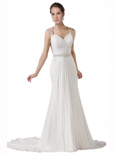 Online Sweetheart Sheath Chiffon Beach Wedding Dress with Beaded Belts UK