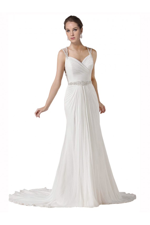 Online Sweetheart Sheath Chiffon Beach Wedding Dress with Beaded Belts UK