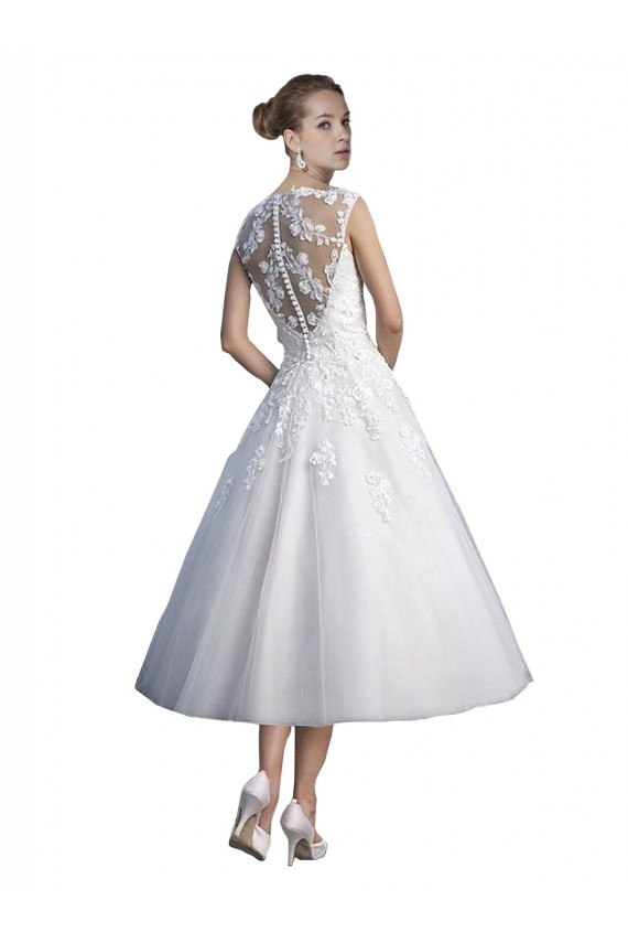 Online A-Line Short Tea Length Sweetheart Tulle Lace Beach Wedding Dress UK