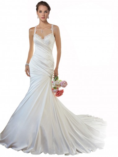 Online Sweetheart Mermaid Satin Beach Wedding Dress with Illusion Lace Back UK