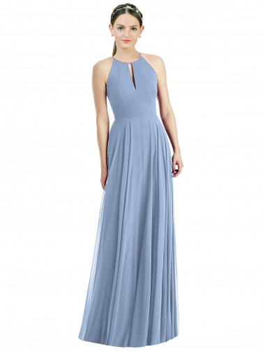 Online Keyhole Halter Chiffon Maxi Bridesmaid Dress UK