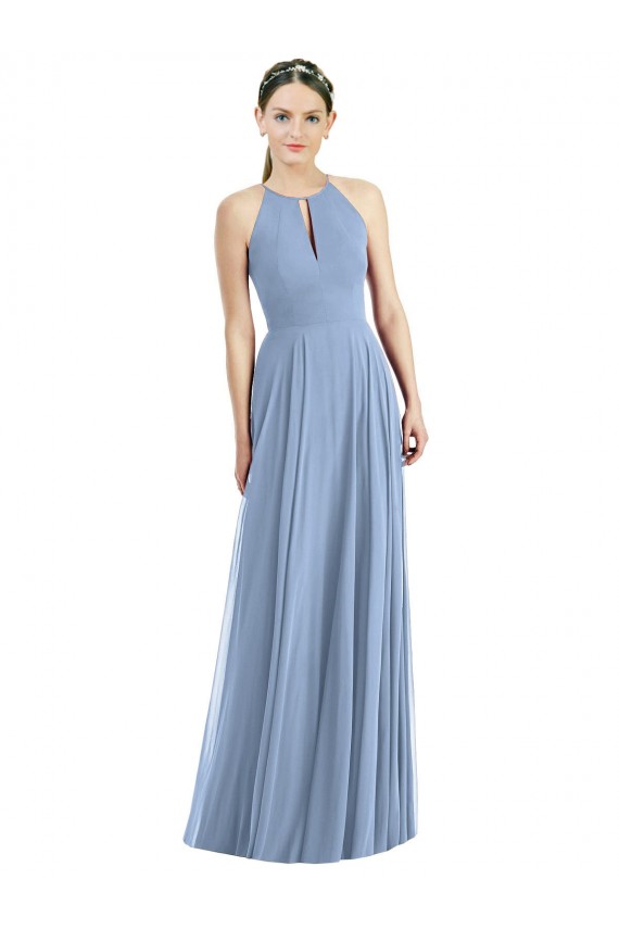 Online Keyhole Halter Chiffon Maxi Bridesmaid Dress UK