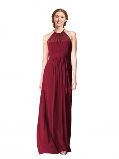 Online Halter Neck Chiffon Bridesmaid Dress with Shirred Bodice UK