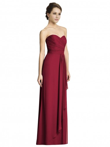 Online Long Strapless Chiffon Bridesmaid Dress with Side Slit UK