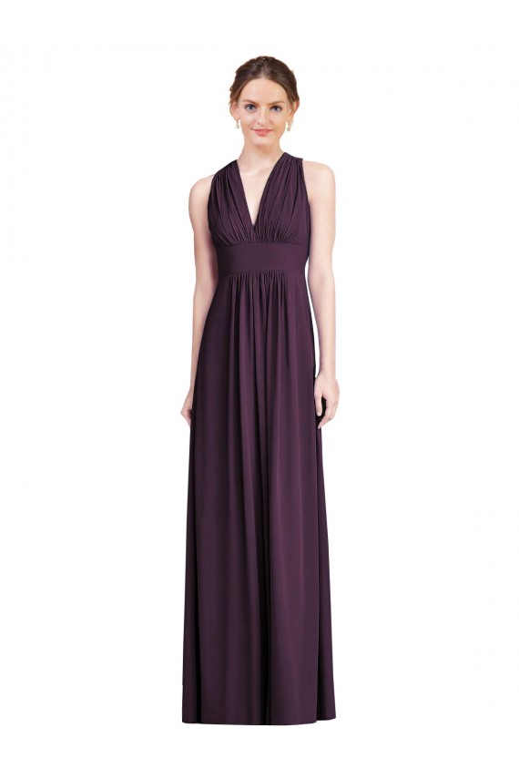 Online Long Chiffon V-Neck Bridesmaid Dress with Shirred Bodice UK