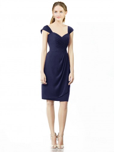 Online Cocktail Length Short Cap Sleeves Chiffon Bridesmaid Dress UK