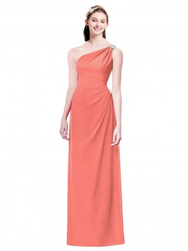 Online Draped Full Length One Shoulder Chiffon Bridesmaid Dress UK