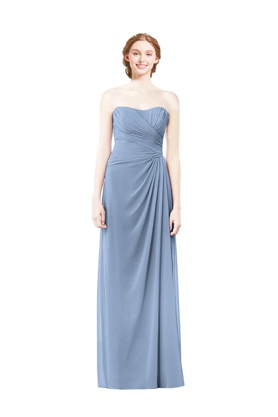 Online Strapless Long Chiffon Bridesmaid Dress with Sweetheart Neckline UK