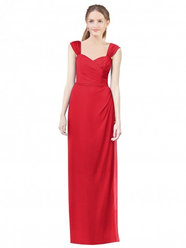 Online Long Chiffon Bridesmaid Gown with Neckline Straps UK