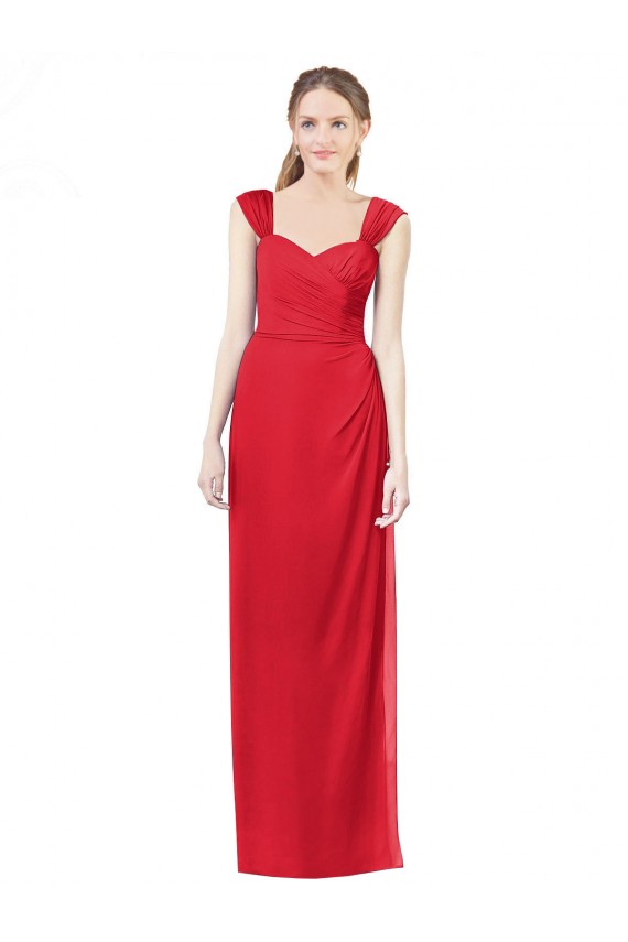 Online Long Chiffon Bridesmaid Gown with Neckline Straps UK