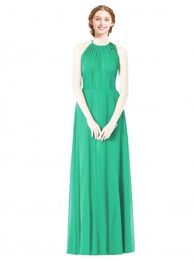 Online Halter Neckline Long Chiffon Bridesmaid Dress with Side Bow UK