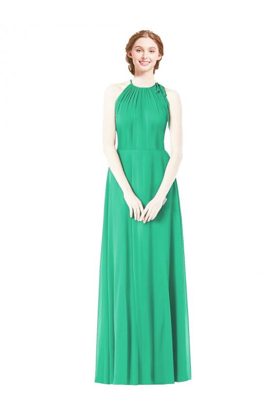 Online Halter Neckline Long Chiffon Bridesmaid Dress with Side Bow UK