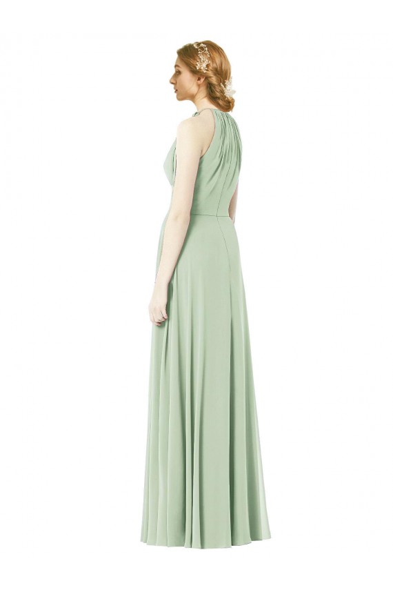 Online Halter Neckline Long Chiffon Bridesmaid Dress with Side Bow UK