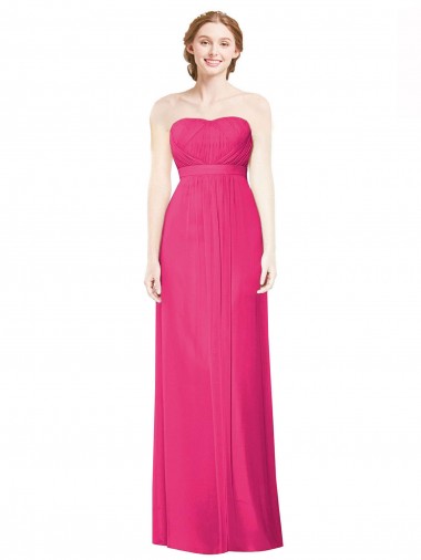 Online Full Length Strapless Long Chiffon Dress with Waistband UK
