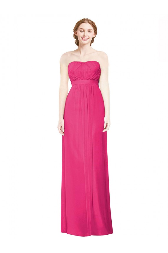 Online Full Length Strapless Long Chiffon Dress with Waistband UK