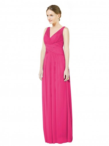 Online Sleeveless V-Neck Long Chiffon Bridesmaid Dress with V-Back UK
