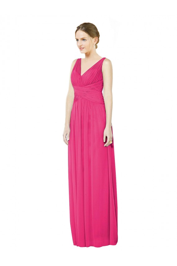 Online Sleeveless V-Neck Long Chiffon Bridesmaid Dress with V-Back UK