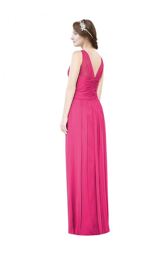 Online Sleeveless V-Neck Long Chiffon Bridesmaid Dress with V-Back UK