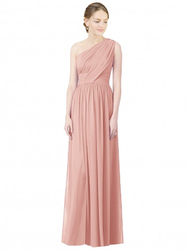 Online One Shoulder Long Chiffon Bridesmaid Dress with Shirred Waistband UK