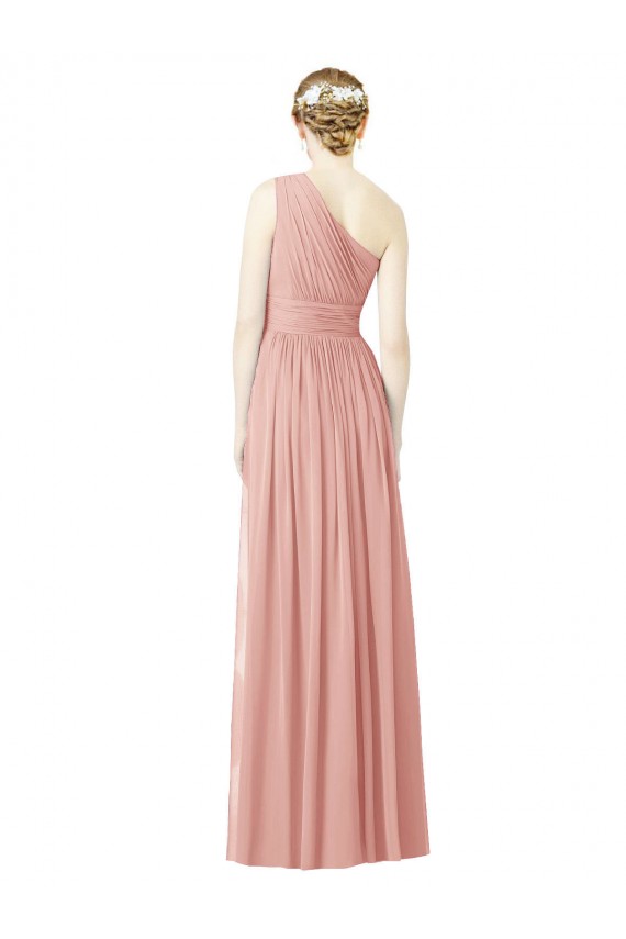 Online One Shoulder Long Chiffon Bridesmaid Dress with Shirred Waistband UK