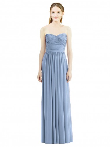 Online Strapless Long Chiffon Dress with Sweetheart Neckline And Draped Bodice UK
