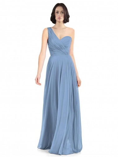 Online One Shoulder Long Chiffon Bridesmaid Dress with Sweetheart Bodice UK