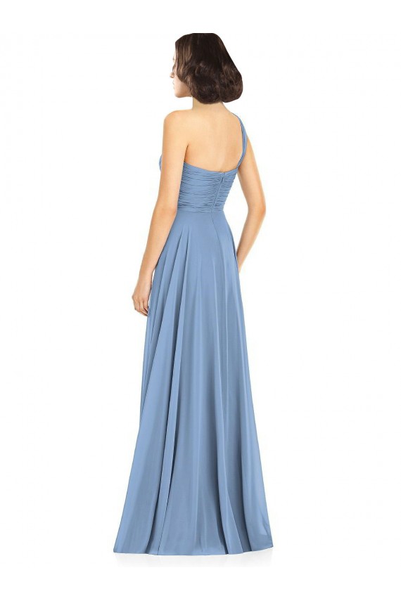 Online One Shoulder Long Chiffon Bridesmaid Dress with Sweetheart Bodice UK