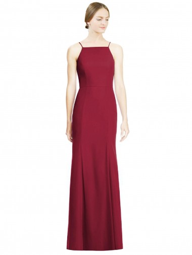 Online High Square Trumpet Chiffon Bridesmaid Dress with Lace-Up Open Back UK