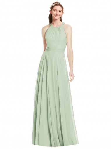 Online Open Back Halter Chiffon Bridesmaid Dress with Flowy Bow UK