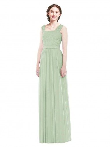 Online Sleeveless Chiffon Long Bridesmaid Dress with Shoulder Straps UK