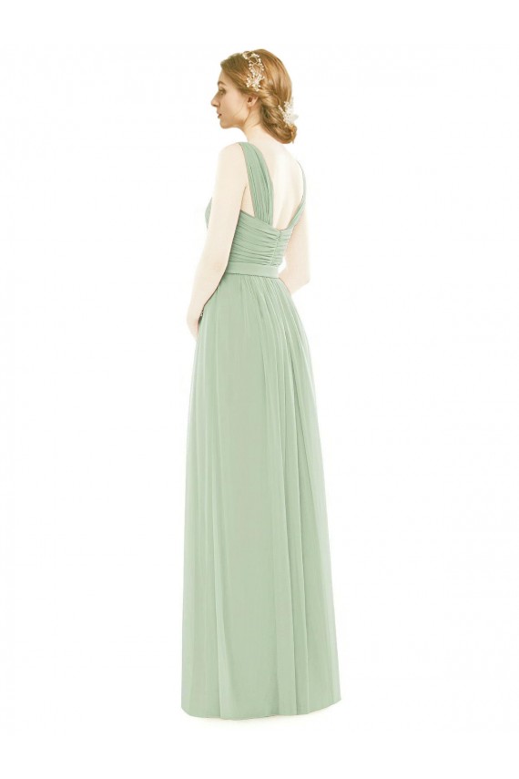 Online Sleeveless Chiffon Long Bridesmaid Dress with Shoulder Straps UK