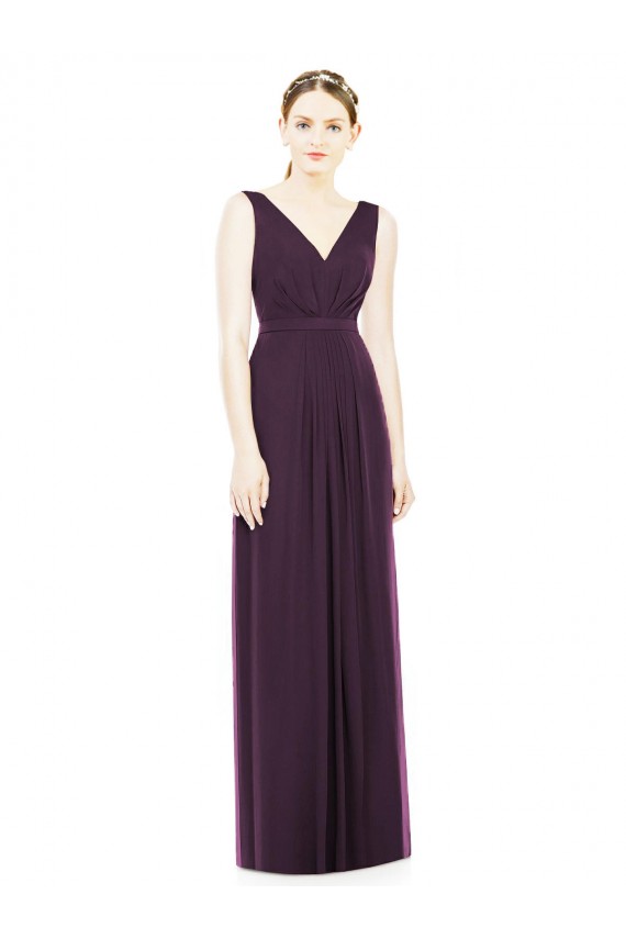 Online V-Neckline Sleevelss Full Length Chiffon Bridesmaid Dress UK