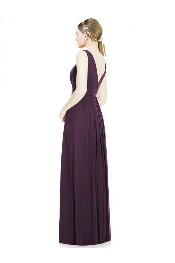 Online V-Neckline Sleevelss Full Length Chiffon Bridesmaid Dress UK