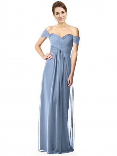 Online Off the Shoulder Chiffon Bridesmaid Dress with Draped Bodice UK