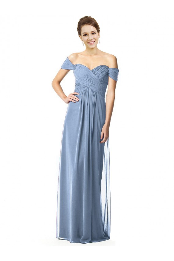 Online Off the Shoulder Chiffon Bridesmaid Dress with Draped Bodice UK