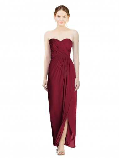 Online Strapless Sweetheart Long Chiffon Bridesmaid Dress UK