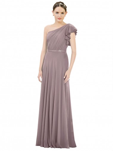 Online Full Length One Shoulder Chiffon Bridesmaid Dress with Shoulder Ruffle UK