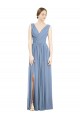 Online Sleeveless Draped Chiffon Maxi Bridesmaid Dress with Front Slit UK
