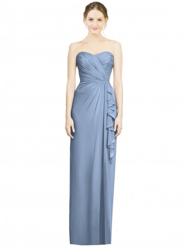 Online Strapless Full-Length Chiffon Bridesmaid Dress with Front Slit UK